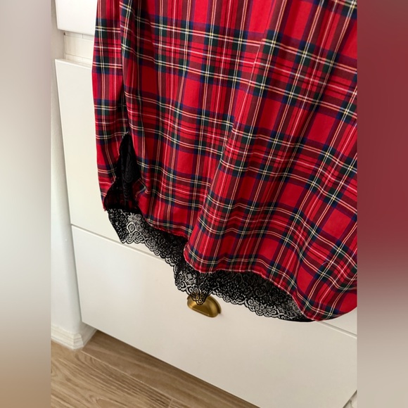New 1x Tartan red dress with ruffle collar handmade* w/ lace hem - Picture 6 of 7